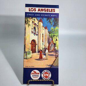 Los Angeles Street & Vicinity Maps Chevron RPM 10-30 Special Motor Oil Vintage 1